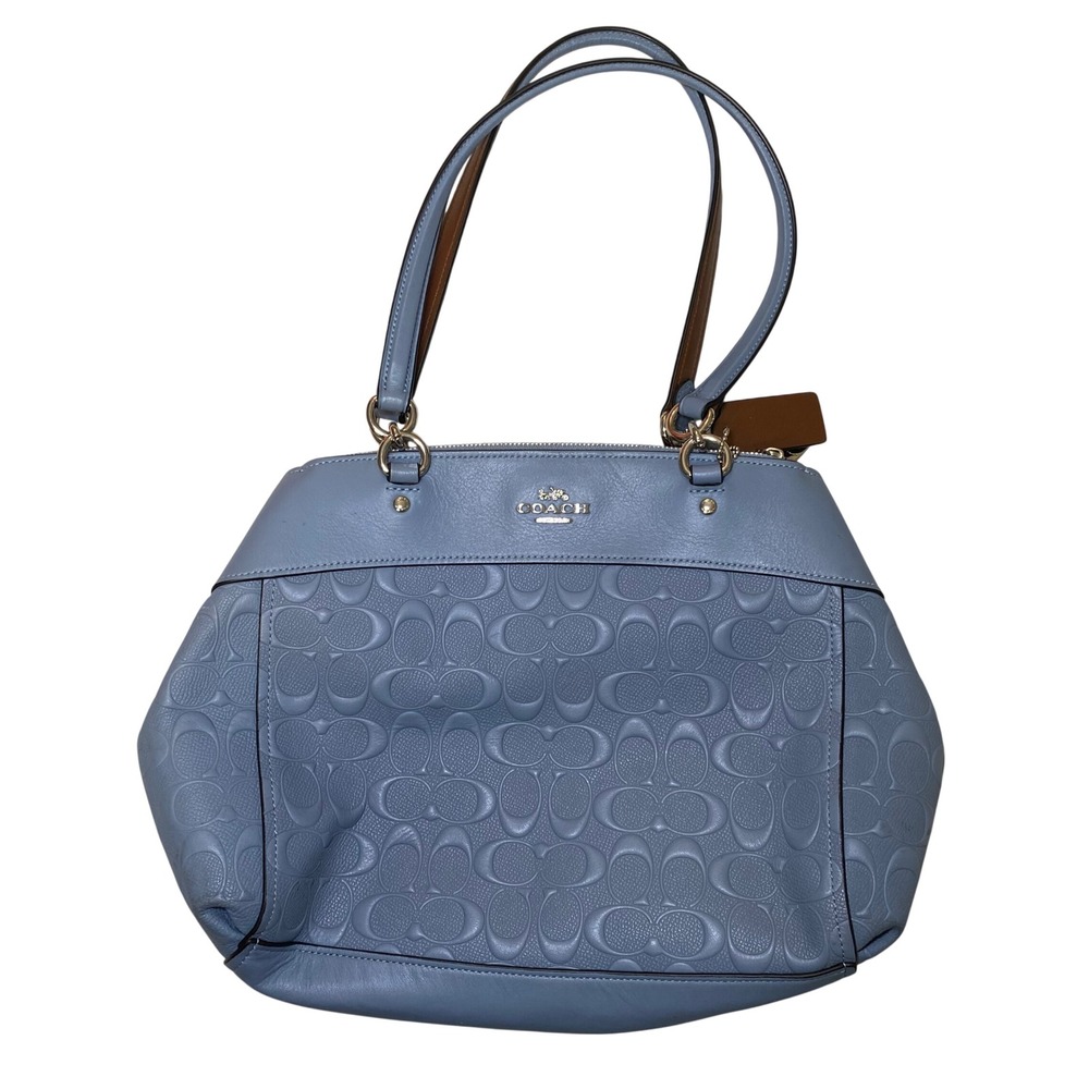 Coach Mini Brooke Carryall Satchel Light Blue Signature Embossed Leather Bag